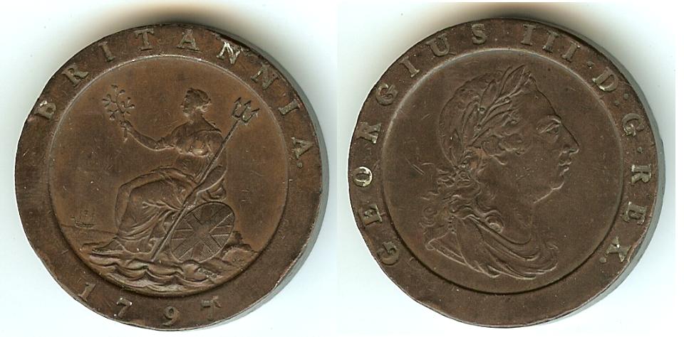 English 2 Penny "Cartwheel" 1797 EF+